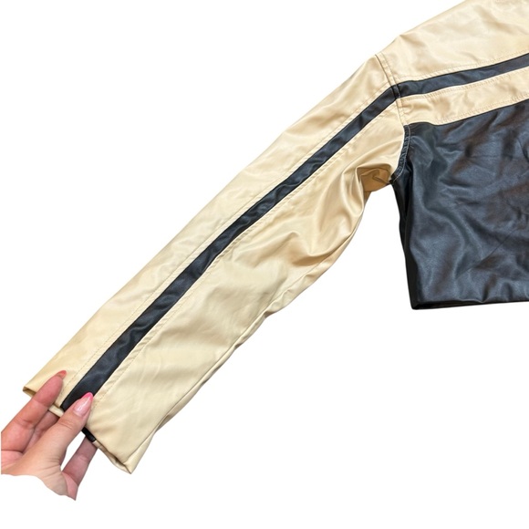 Cloud Ten Women’s Size M Cropped Racer Jacket Black Tan Faux Leather Moto Baddie - Picture 6 of 16